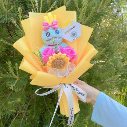 Auténticas muñecas de peluche Amine Stitch con girasoles, rosas, ramos creativos, regalos para Navidad, cumpleaños, graduación y San Valentín