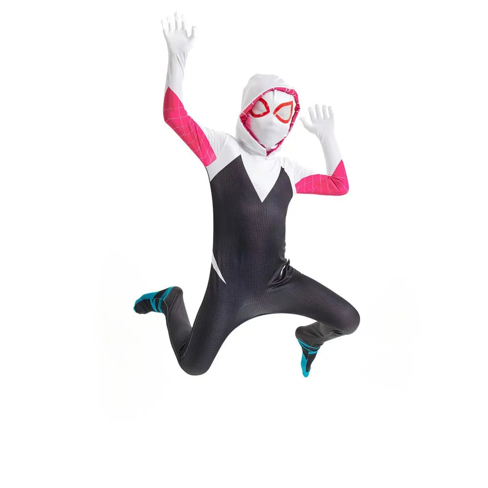 Disfraz oficial de Spider-Gwen Zentai para adulto - Mono de spandex con capucha con máscara de spandex para poner