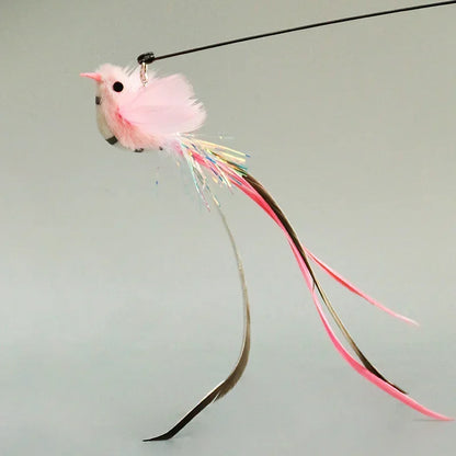 Interactive Cat Toy Hands-Free Cat Stick Playing Kitten Playing Teaser Wand Toy Suction Cup Bird/Feather Cat Wand Pet Supplies