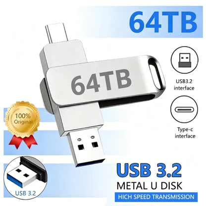 64TB USB 3.2 Flash Drives High-Speed Transfer Metal Pendrive Memory Card Pendrive Flash Disk Memoria Waterproof Stick 2026 New