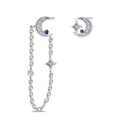 925 Sterling Silver Moon Universe Starry Sky Series Charm Earrings Women Blue Shiny Zircon Daily Wear Jewelry