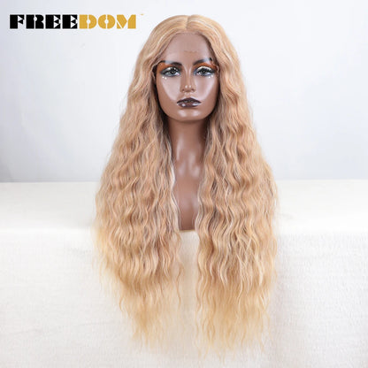 Synthetic Lace Front Wig, Long Deep Wavy Ombre Blonde Ginger Lace Wigs For Black Women, Heat Resistant Cosplay Wigs, FREEDOM