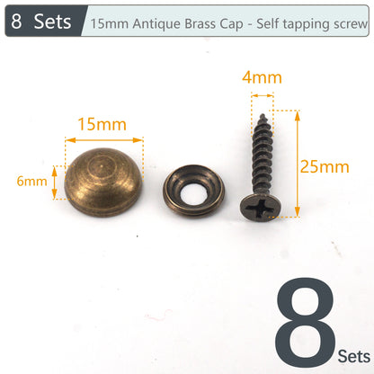 8Sets, Brass Decorative Nail, Mirror Advertising Board Cap Cover Self-tapping Screw, 9mm/12mm/13mm/15mm