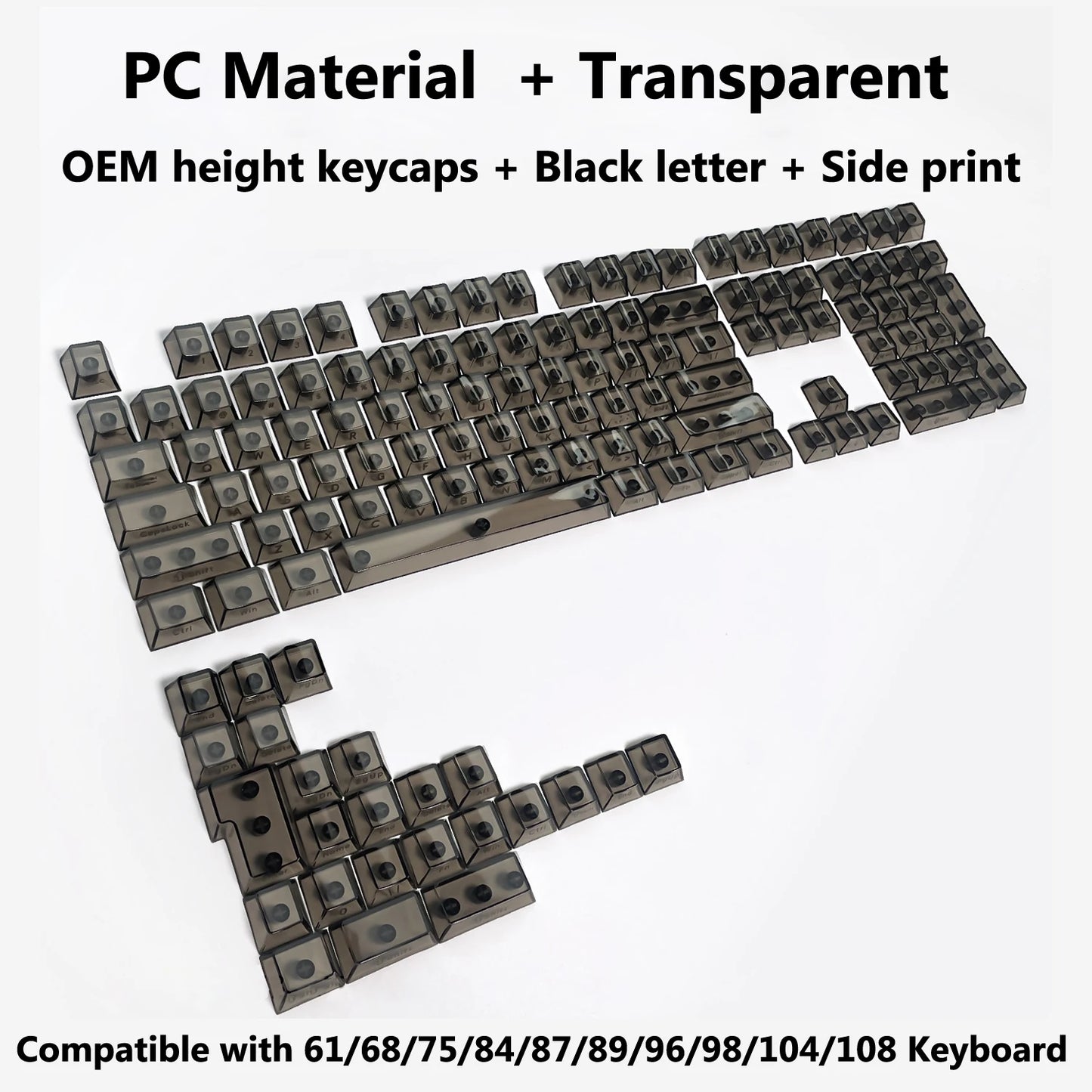 Full Sets Transparent Keycaps for Mechanical Keyboard Front/Side/None Print RGB Backlit Full/Misty Transparent Keycap 130+ Key