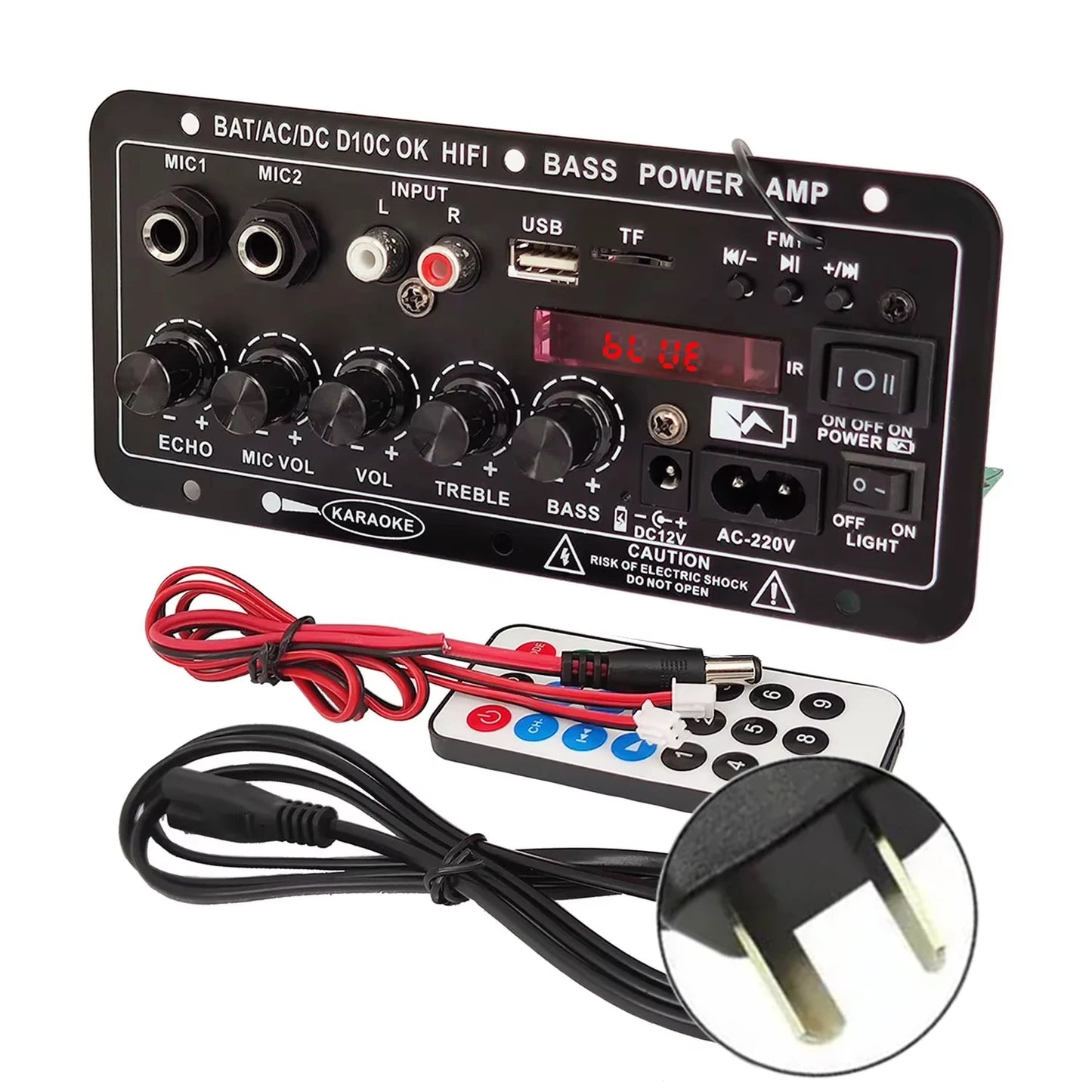 WOOPKER 30W-120W Digital Bluetooth Amplifier Board D10C Subwoofer Dual Microphone Amp Speaker for Car Karaoke Home Theater DIY