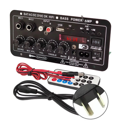 WOOPKER 30W-120W Digital Bluetooth Amplifier Board D10C Subwoofer Dual Microphone Amp Speaker for Car Karaoke Home Theater DIY