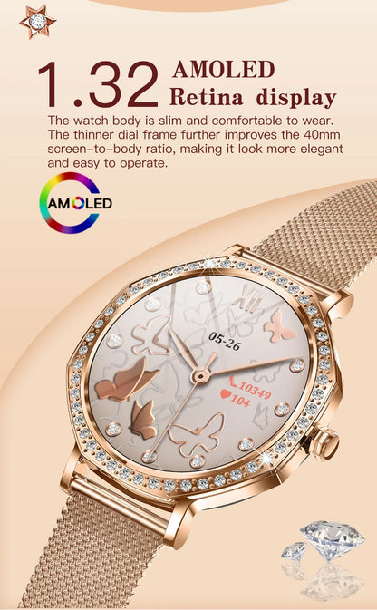 Luxury Women's Smartwatches Diamond Dial Fashion Smart Watch Heart Rate Monitor Sleep Tracking IP67 Waterproof For Android & IOS