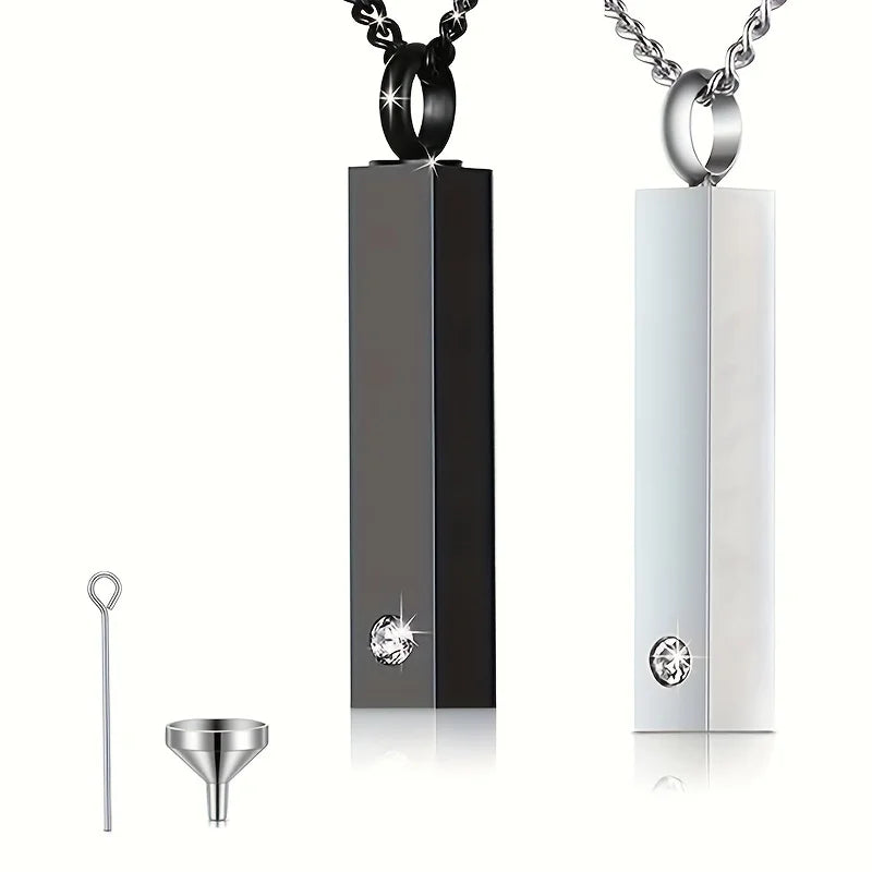 Cremation Jewelry Urn Necklace for Pet Ashes for Men Women, Keepsakes for Small Animal Ashes, Stainless Steel Memorial Bar Pendant Necklaces