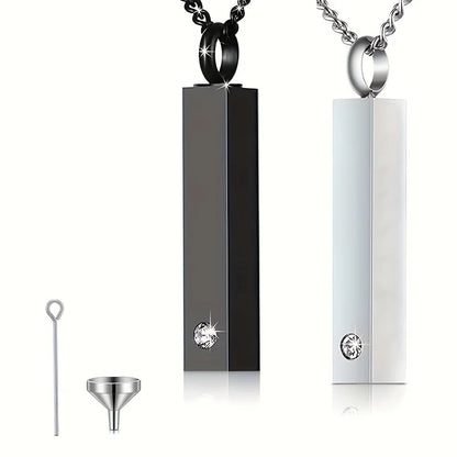 Cremation Jewelry Urn Necklace for Pet Ashes for Men Women, Keepsakes for Small Animal Ashes, Stainless Steel Memorial Bar Pendant Necklaces
