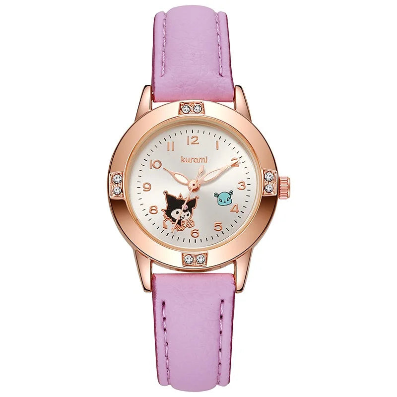 Sanrio Hello Kitty Children's Watch, Cinnamoroll Kuromi My Melody Cute Cartoon Rose Gold Wristwatch with Diamond, Children's Quartz Watch