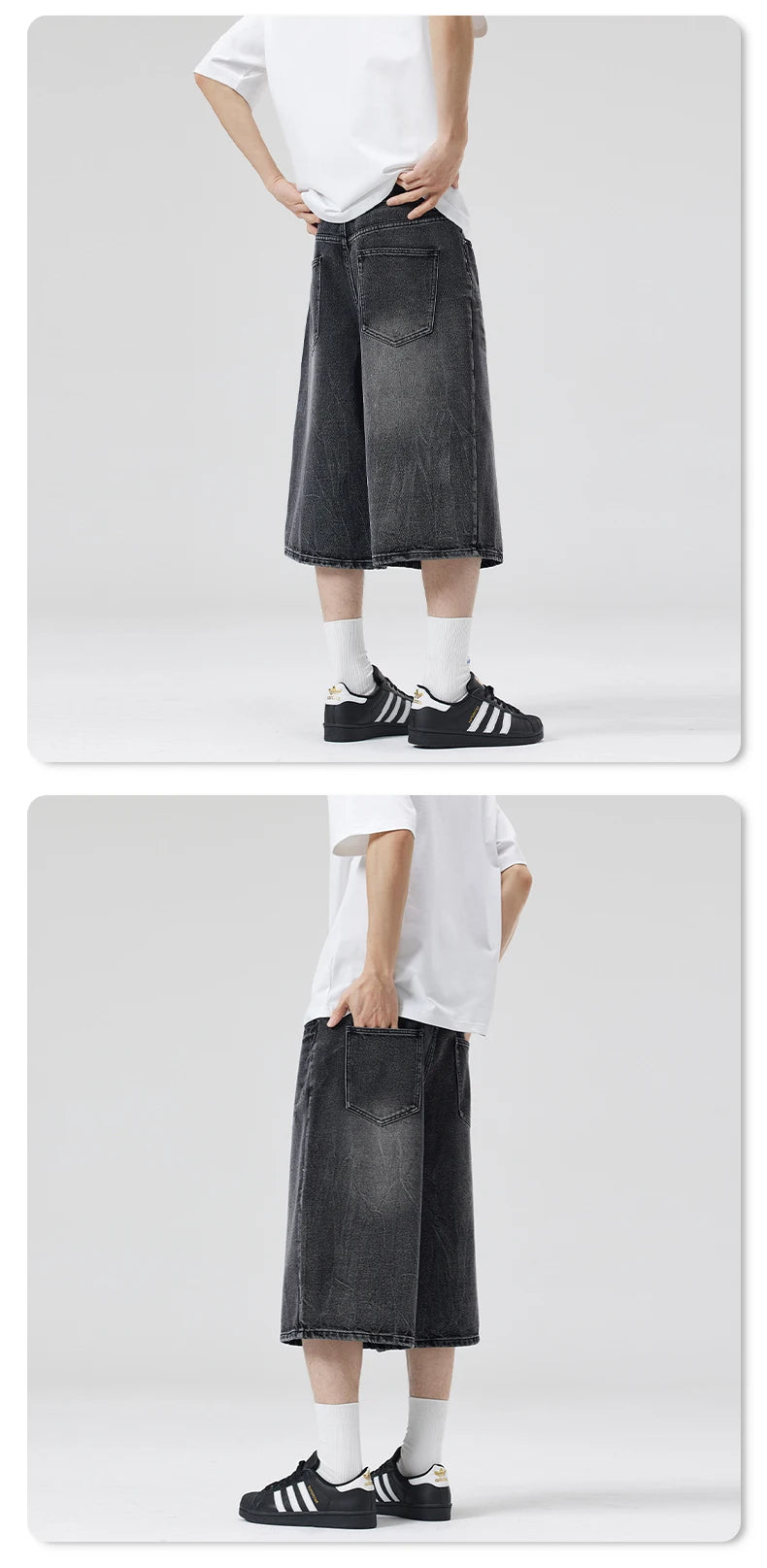 American Lightning Crack Black Grey Jeans, Men's Straight Tube Loose Wide Leg Shorts, Y2k Street Hip Hop Sevens