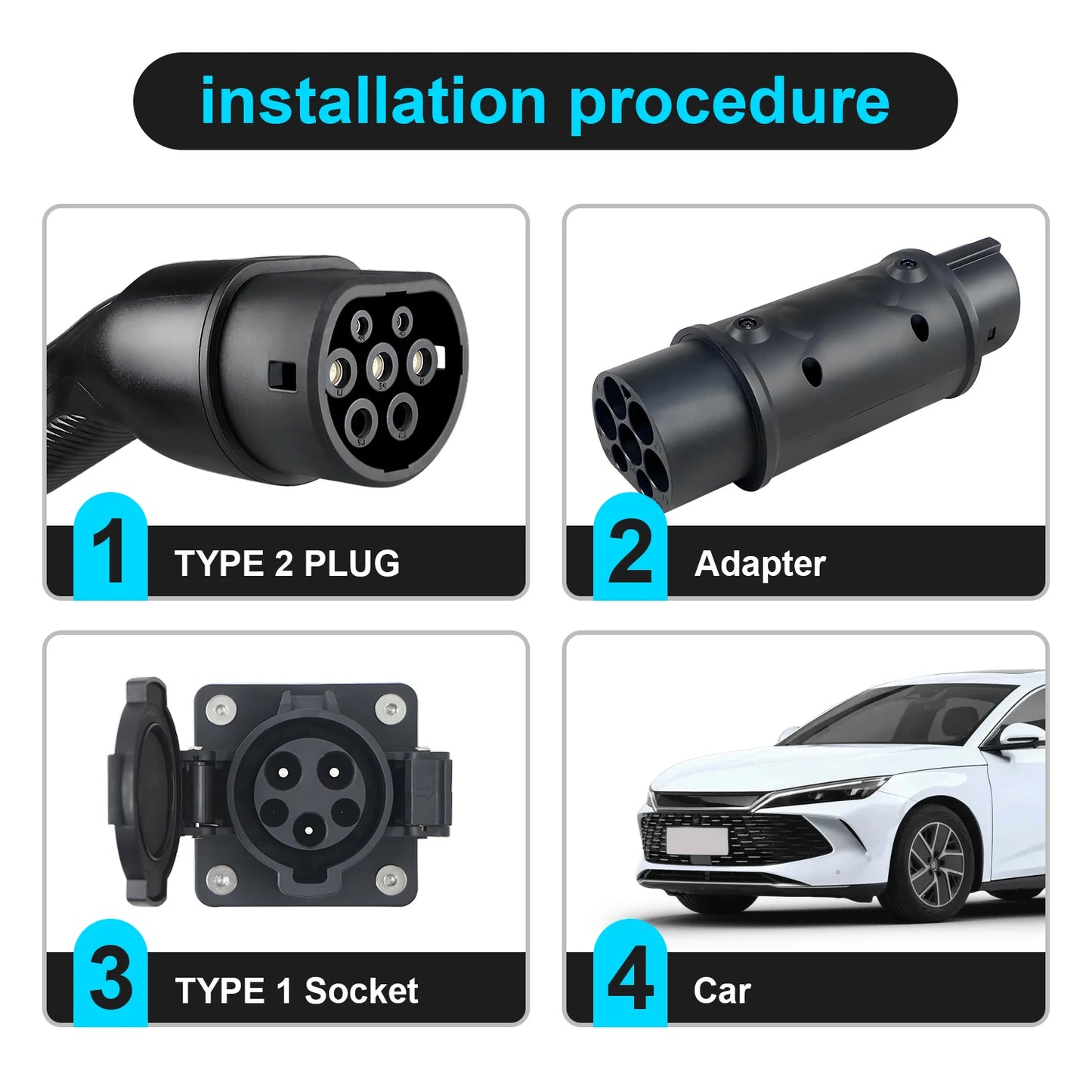 Kolanky 32A 7.2 KW Type 2 to Type 1 Adapter Type 1 to Type 2 Converter Type 2 to GBT Adapter for Charging Electric Vehicles