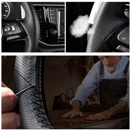 DIY Black Faux Leather Car Steering Wheel Cover For Audi Audi A3 8P Sportback A4 B8 Avant A5 8T A6 C6 A8 D3 Q7 8R Q5 4L S4 S3