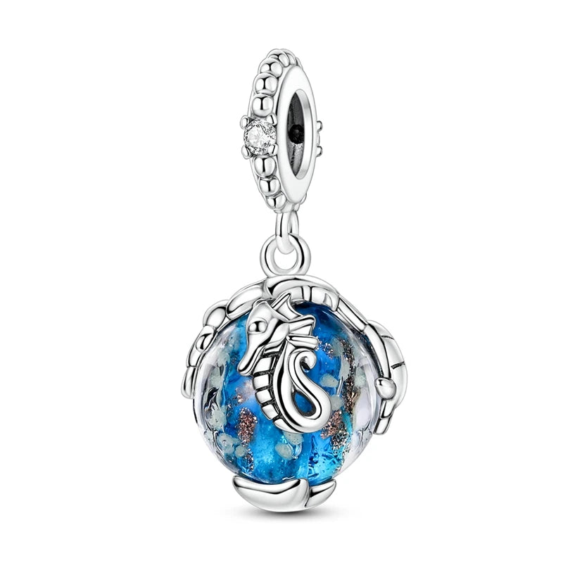 PAMELA 925 Sterling Silver Sea Turtle Starfish Blue Charm Dolphin Octopus Shell Bead For Original Charms Bracelets Ocean Jewelry