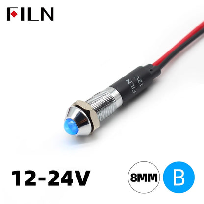 FILN 8mm LED Light Panel Mounted Raised Head LED Light Panel Black Metal Shell Mini 12V 24V 110V 220V With 20cm Cable