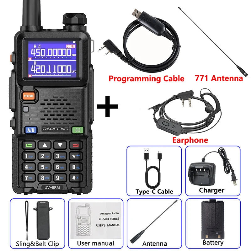 Baofeng UV-5RM Walkie Talkie Long Range Wireless Copy Frequency Two Way Radio Type-C Charger Upgraded UV 5R Full Band Transceiver