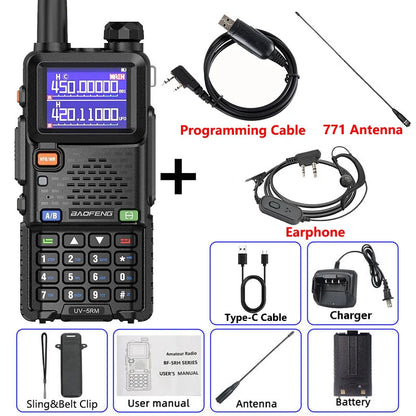 Baofeng UV-5RM Walkie Talkie Long Range Wireless Copy Frequency Two Way Radio Type-C Charger Upgraded UV 5R Full Band Transceiver