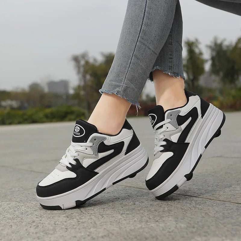 Roller Skate Shoe Walking Shoes With Four-wheel Student Sports Pulleys Walking Shoes With Wheels Summer Spring Kids Sneakers