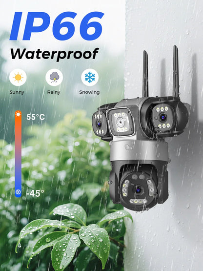 12MP Outdoor WiFi Camera, 6K HD Triple Lens, Triple Screens PTZ IP Security Camera, Human Auto Tracking, Waterproof CCTV Cam ICSEE