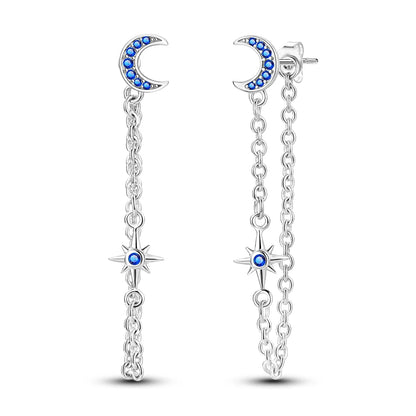 925 Sterling Silver Moon Universe Starry Sky Series Charm Earrings Women Blue Shiny Zircon Daily Wear Jewelry