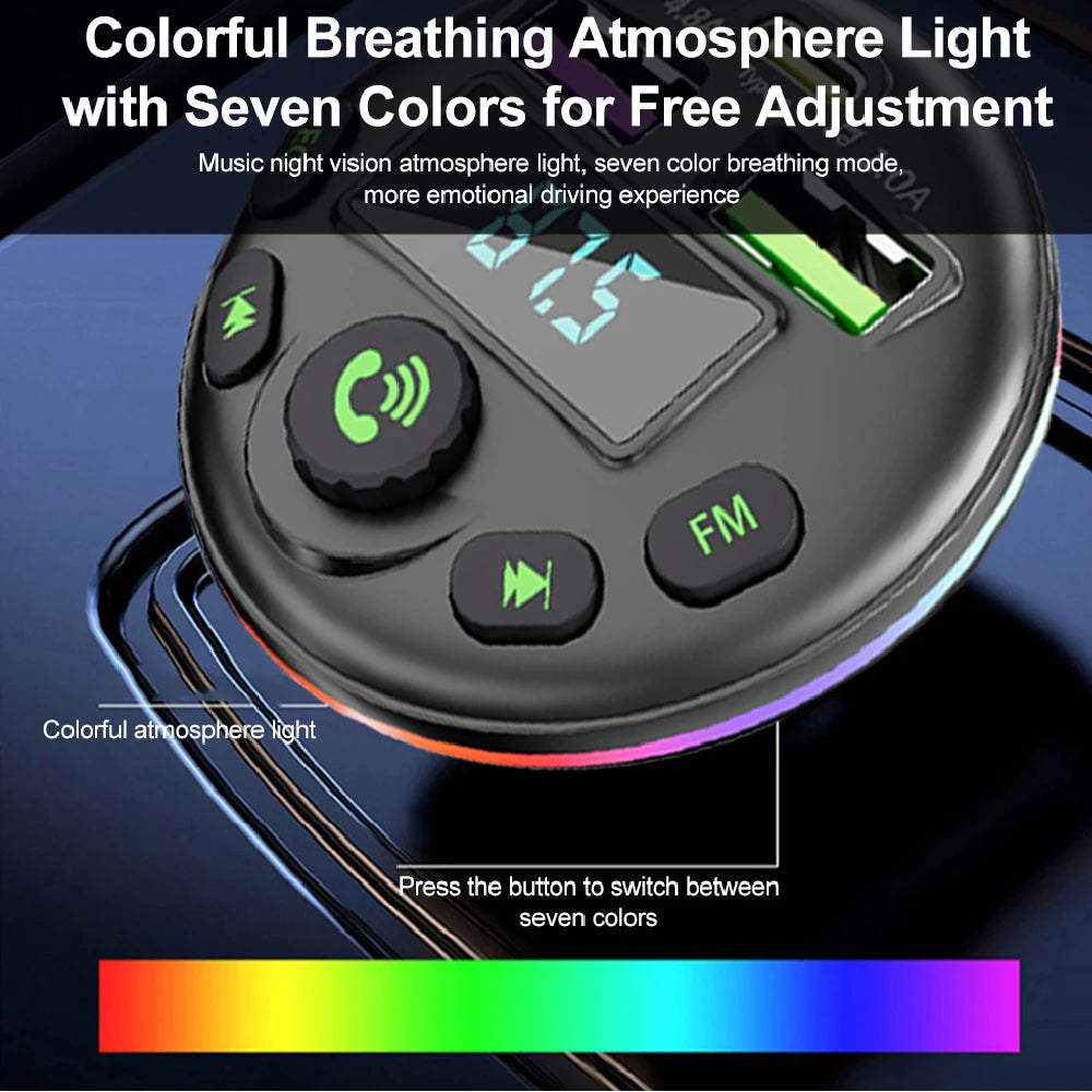 Car Bluetooth 5.0 FM Transmitter MP3 Modulator Player Handsfree Audio Receiver With 3 in 1 Charge Cable for IPhone Huawei Xiaomi