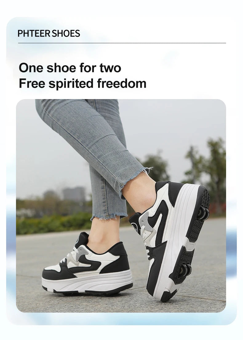 Roller Skate Shoe Walking Shoes With Four-wheel Student Sports Pulleys Walking Shoes With Wheels Summer Spring Kids Sneakers