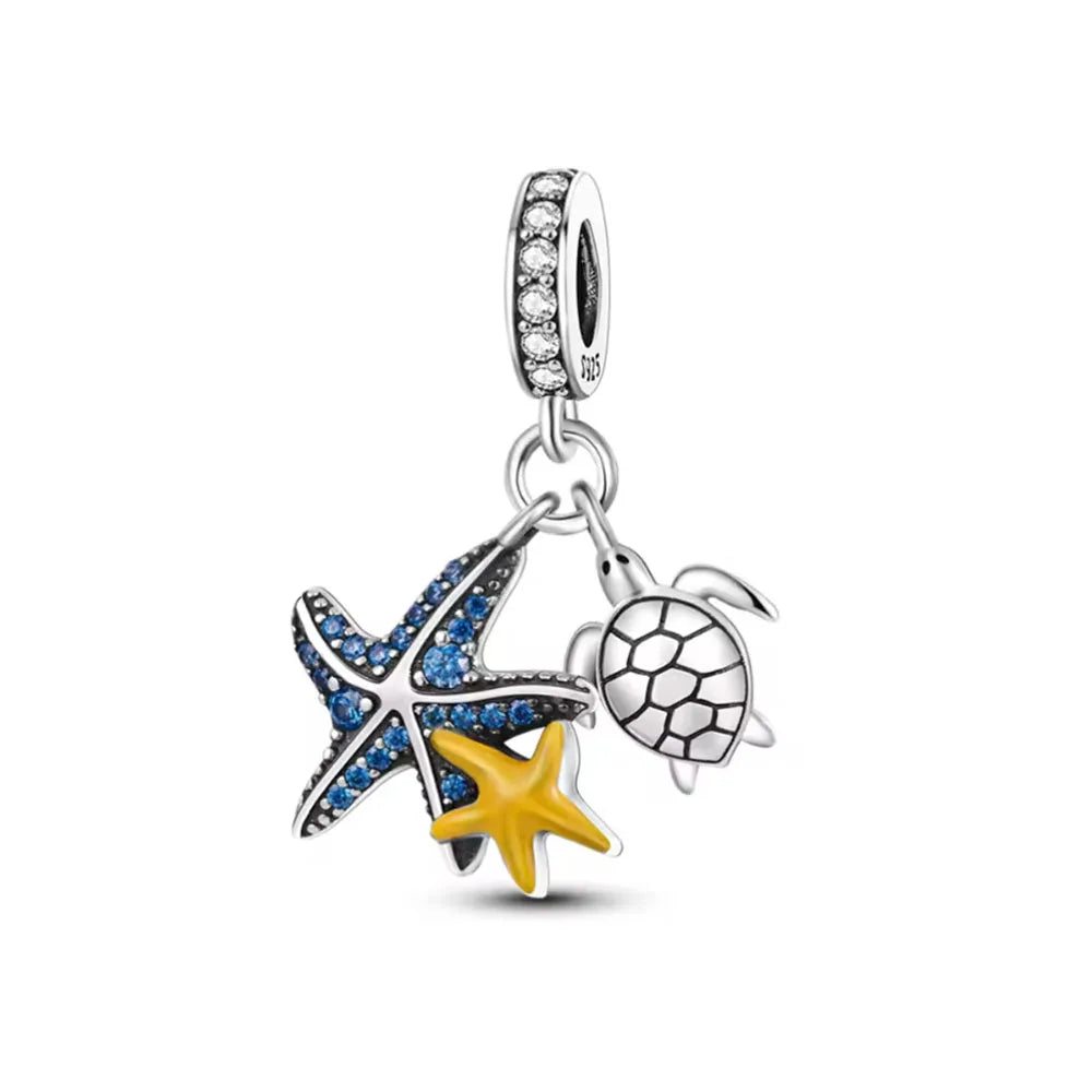 New 925 Silver Octopus crab Charm Bead Sea turtle starfish Seahorse dolphin Pendant Fit Original Bracelet Women DIY Jewelry Gift