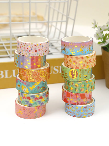 Creative Floral Hot Foil Washi Tape Set, 12 Rolls Decorative Masking Tape for Scrapbooking, Journaling, DIY Gift Supplies