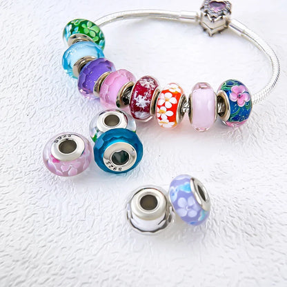 925 Sterling Silver Pink Color Series Beads Heart Flower Murano Glass DIY Jewelry Charms Fit Original Bracelet for Women Fine Gifts