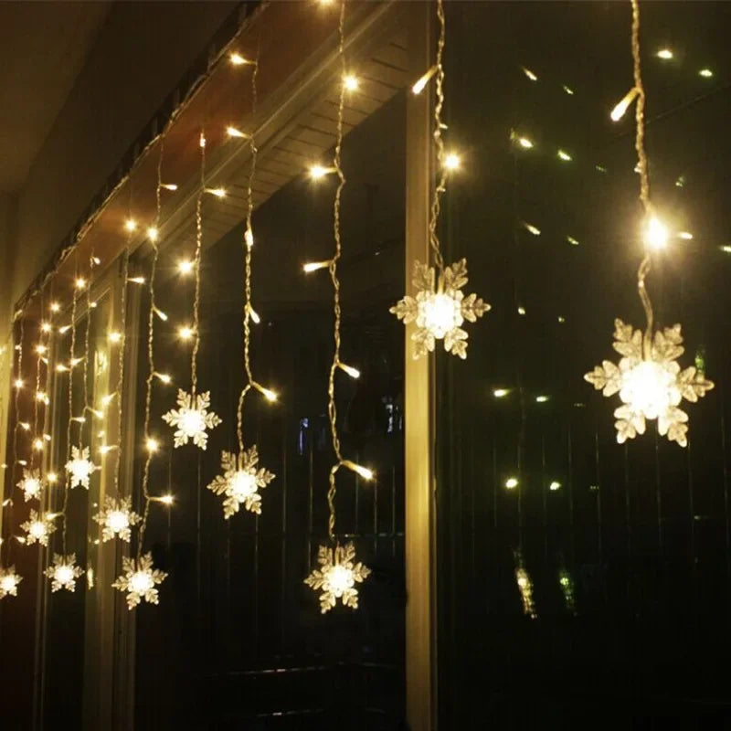 3.2M Christmas Snowflake Curtain String Lights, Indoor Christmas Light, Wedding Home Party New Year LED Xmas Lamps, Eave Decoration