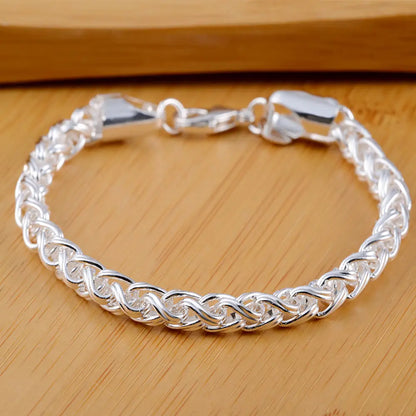 Fashion charm 925 Sterling Silver Bracelet for man woman, Twisted rope chain fine jewelry, Wedding party Christmas gift