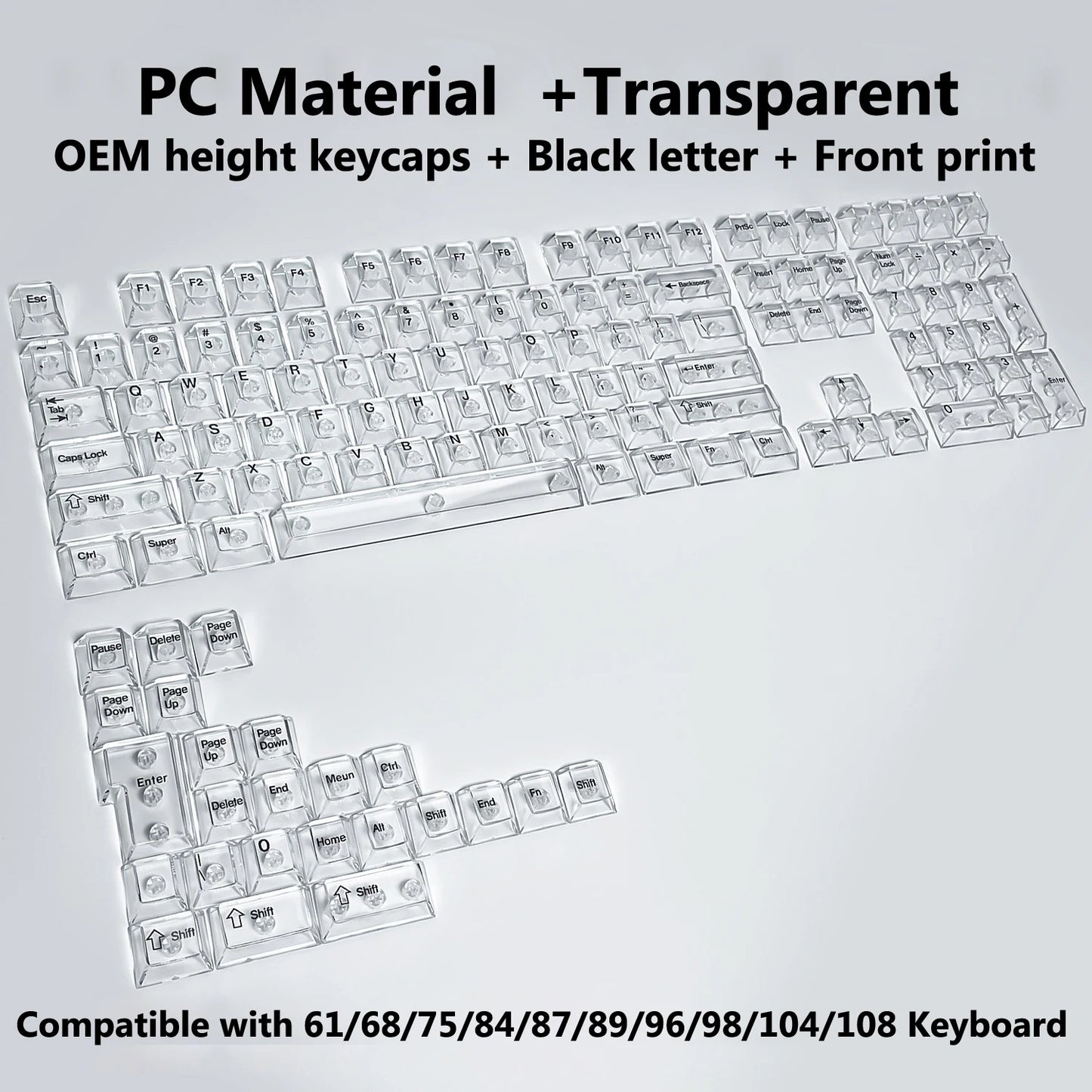 Full Sets Transparent Keycaps for Mechanical Keyboard Front/Side/None Print RGB Backlit Full/Misty Transparent Keycap 130+ Key