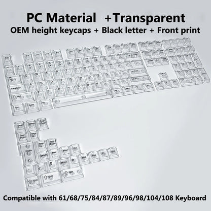 Full Sets Transparent Keycaps for Mechanical Keyboard Front/Side/None Print RGB Backlit Full/Misty Transparent Keycap 130+ Key