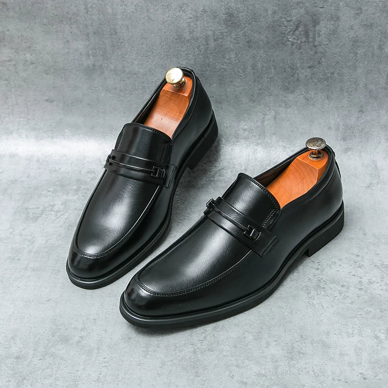 Men's Formal Leather Shoes Classic Style Slip-On Loafers Round Toe Breathable Non-Slip Business Dress Wedding Office Casual Shoes