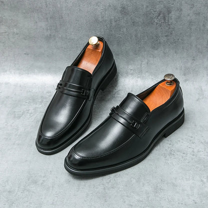 Men's Formal Leather Shoes Classic Style Slip-On Loafers Round Toe Breathable Non-Slip Business Dress Wedding Office Casual Shoes