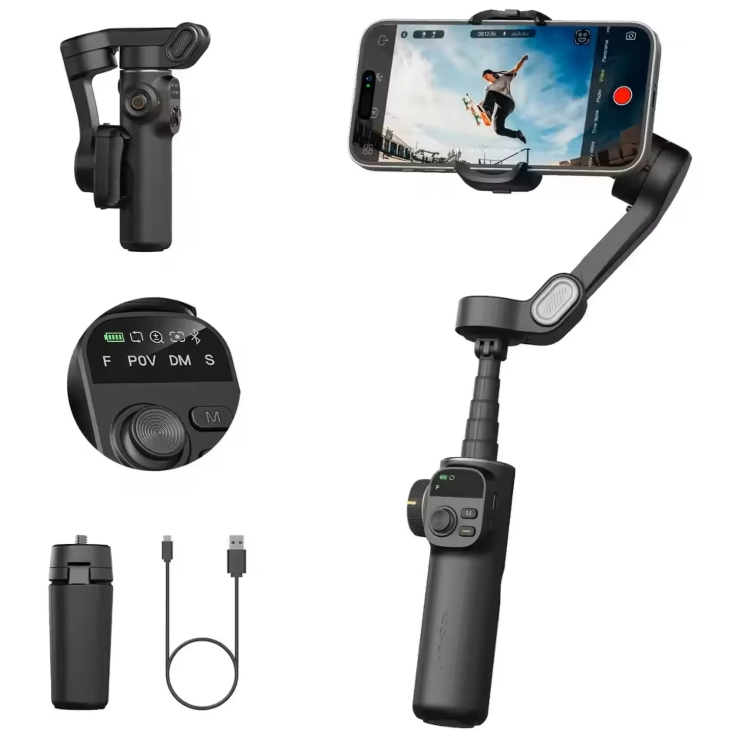 AOCHUAN Handheld Gimbal Stabilizer 3 Axis Built-in 20cm Extension Rod LED Display Phone Holder For Vlog Shooting Live Streaming