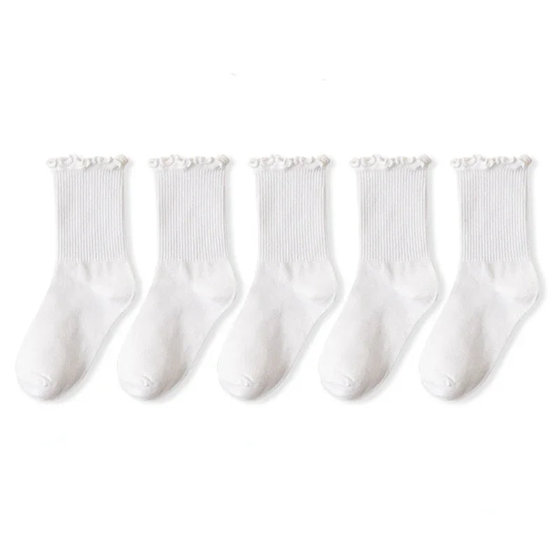 1/3/5pairs Cotton Ruffles Ankle Socks Women Lolita Cute Kawaii Korean Stocking Girl Spring Black White Middle Tube Japanese Sox