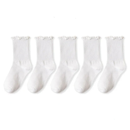 1/3/5pairs Cotton Ruffles Ankle Socks Women Lolita Cute Kawaii Korean Stocking Girl Spring Black White Middle Tube Japanese Sox