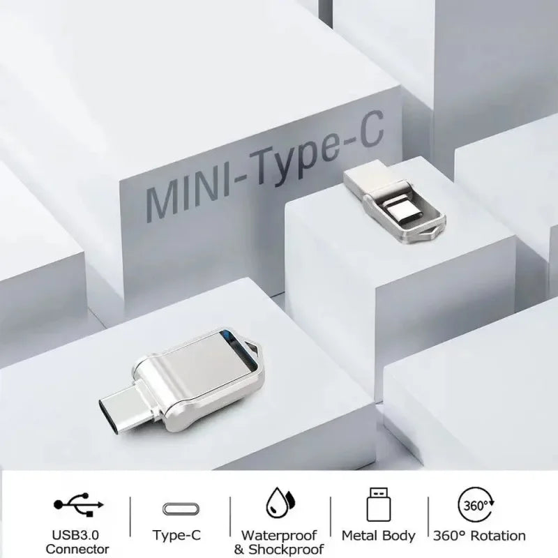 2TB USB 3.2 Flash Drive High Speed Metal U Disk Type-c Interface Dual-use Flash Memory Stick For Phone Windows Computer