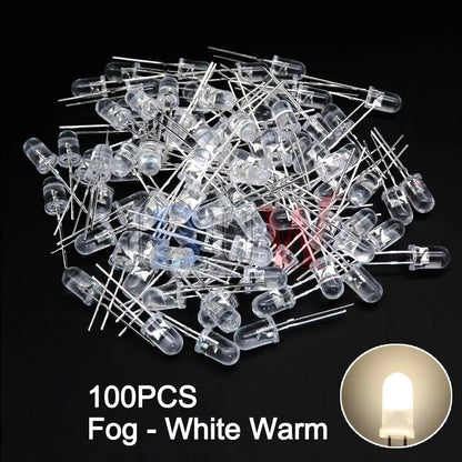 100PCS/LOT, 5mm LED Diode, F5 Assorted Kit, White Green Red Blue Yellow Orange Pink Purple Warm White DIY Light Emitting Diodes, IBUW