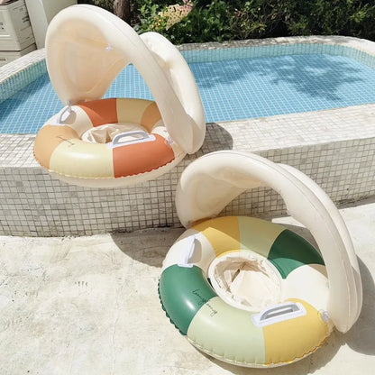 Baby Swimming Float Inflatable Circle Baby Pool Float Ring with SunShade Baby Bathing Swimming Pool Toys for Babies 3-36 Months