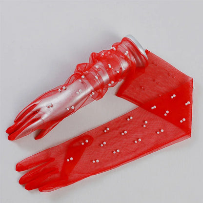 55 cm Transparent Wedding Gloves Pearls Long Elbow Mittens Mesh Arm Covers Women Party Bridal Dress Accessories Photo Props