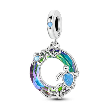 PAMELA 925 Sterling Silver Sea Turtle Starfish Blue Charm Dolphin Octopus Shell Bead For Original Charms Bracelets Ocean Jewelry