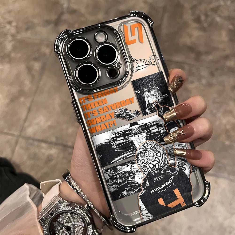 Plating Phone Case For iPhone 17 16e 16 15 14 13 12 11 Pro Max XR Mini Air Plus Anti-Fall L-Lando Norris Airbag