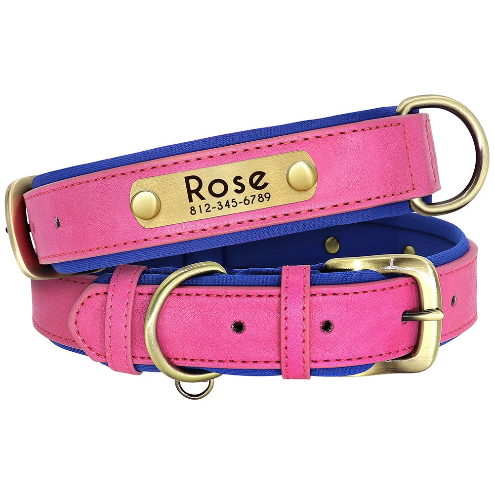 Customized Leather Dog Collar Leash Set, Soft Padded Leather Collar For Small Medium Large Dogs With Free Engraved Nameplate