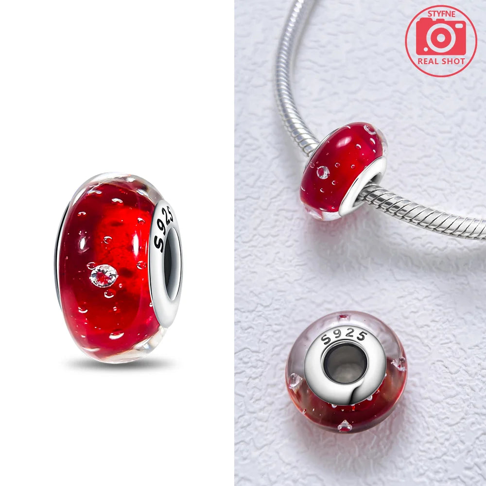 Original 925 Silver Charms Flower Blue Star Green Turtle Glass Beads Fit Bracelet Women DIY Gift Murano Jewelry Accessories
