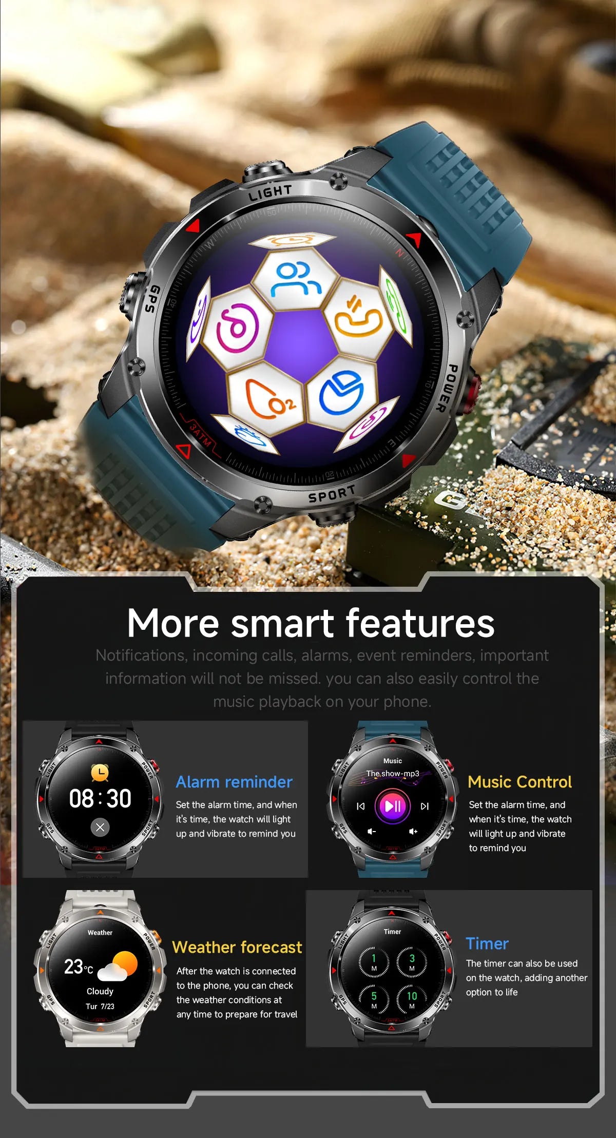 New Professional GPS Sports Smart Watch, Outdoor RIDE Run GPS track Swim Watchs Compass Altimeter, 3ATM Sports Bracelets, men, ladies