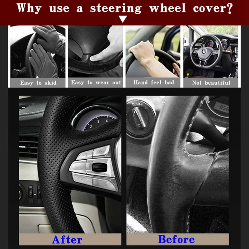 DIY Black Faux Leather Car Steering Wheel Cover For Audi Audi A3 8P Sportback A4 B8 Avant A5 8T A6 C6 A8 D3 Q7 8R Q5 4L S4 S3