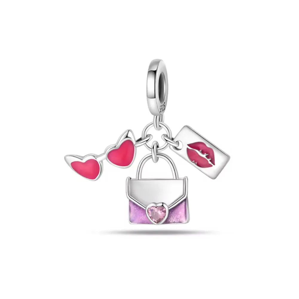 Pink Bead Bag Perfume Lipstick high heels Pendant fit Original Bracelet Accessories DIY Jewelry Women 925Silver Gift Trunk Charm