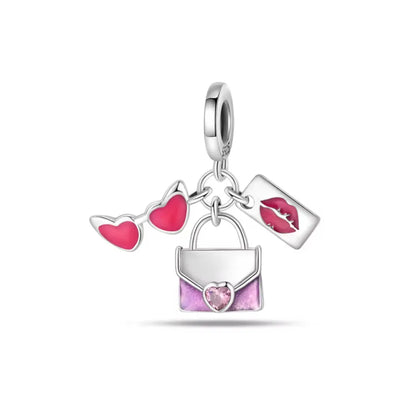 Pink Bead Bag Perfume Lipstick high heels Pendant fit Original Bracelet Accessories DIY Jewelry Women 925Silver Gift Trunk Charm